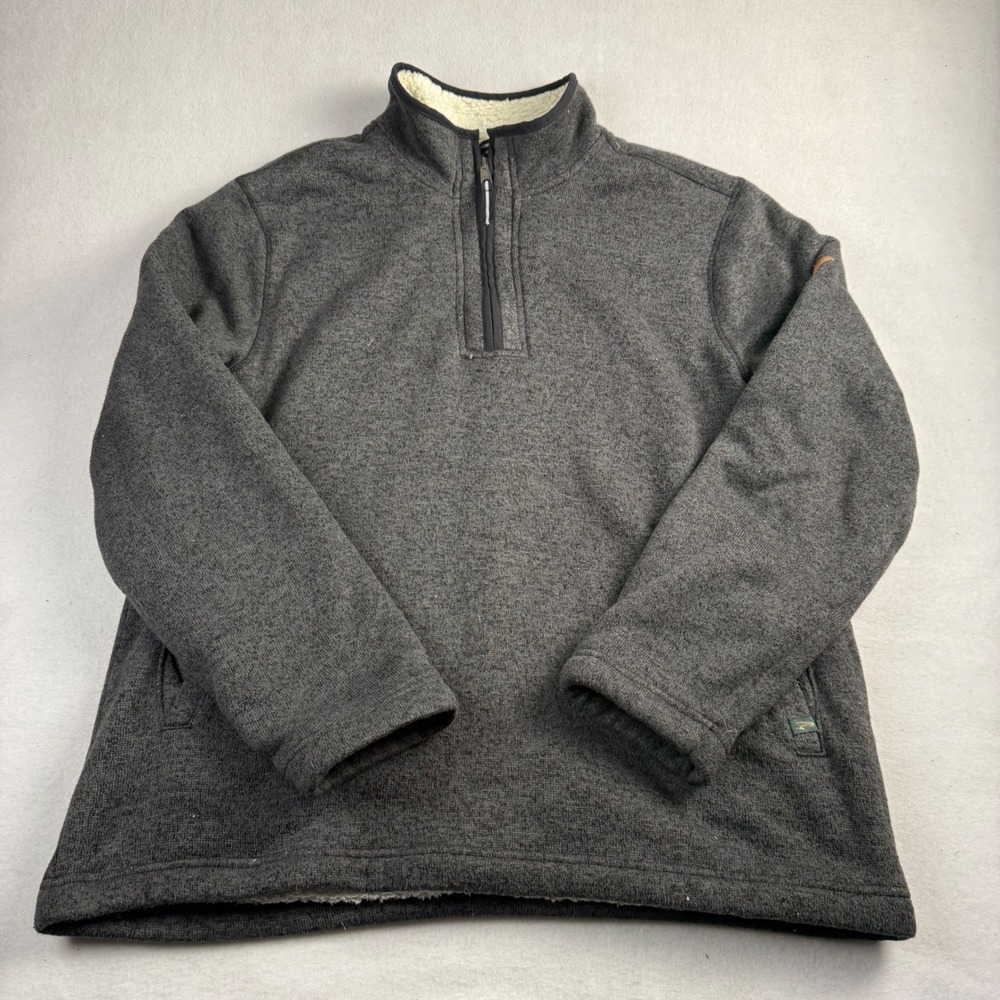 Orvis Mens Gray Sherpa Lined Quarter Zip Fleece Pullover Sweater Large‎